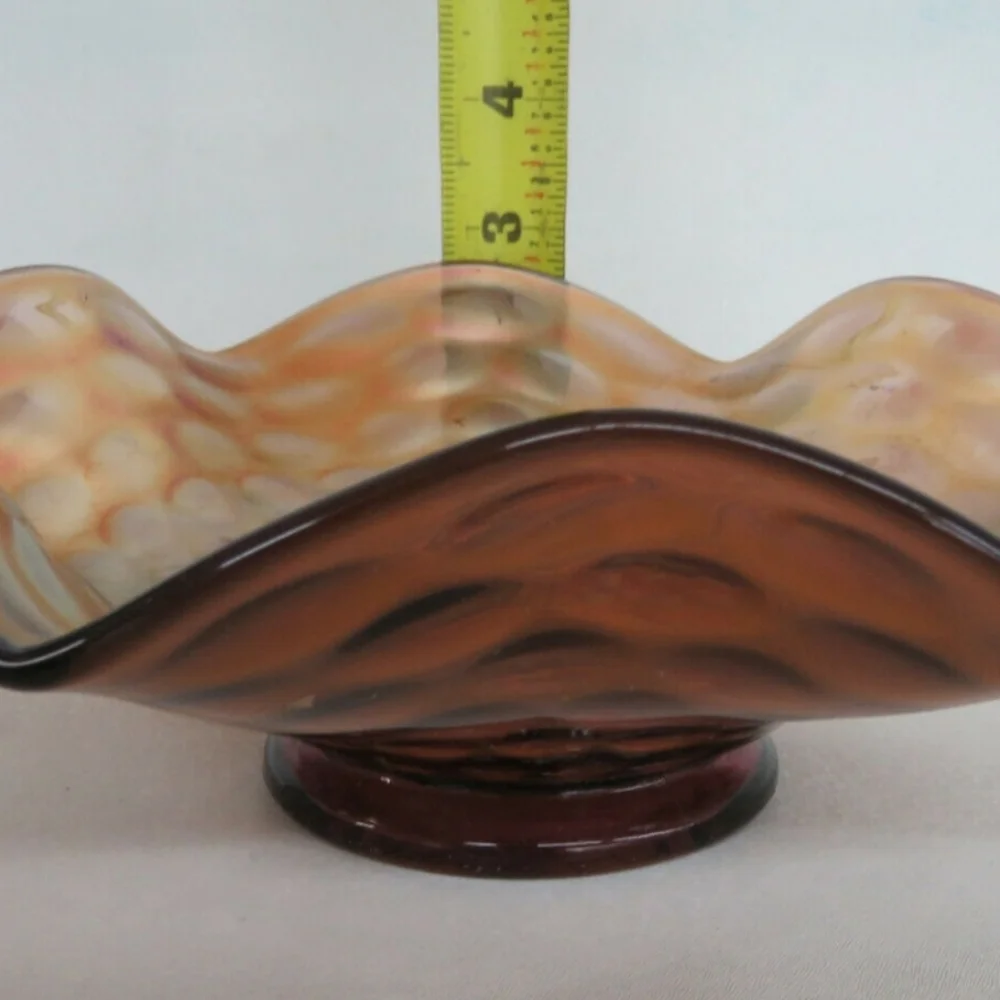 Vintage Fenton Carnival Glass Coin‎ Dot Ruffled Bowl Irredesent Collectible Gold